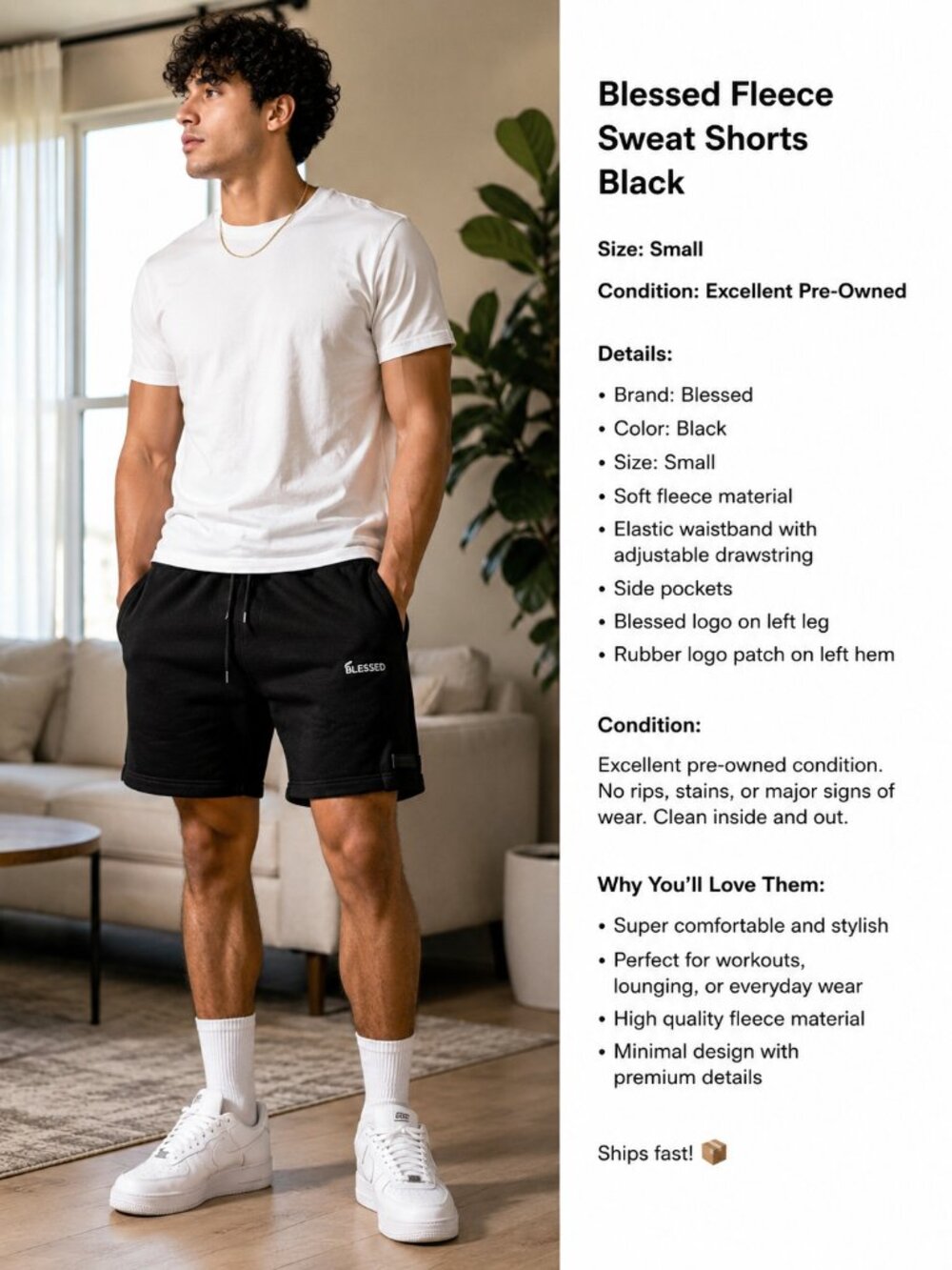 Blessd Black Fleece Sweat Shorts  2 PAIRS